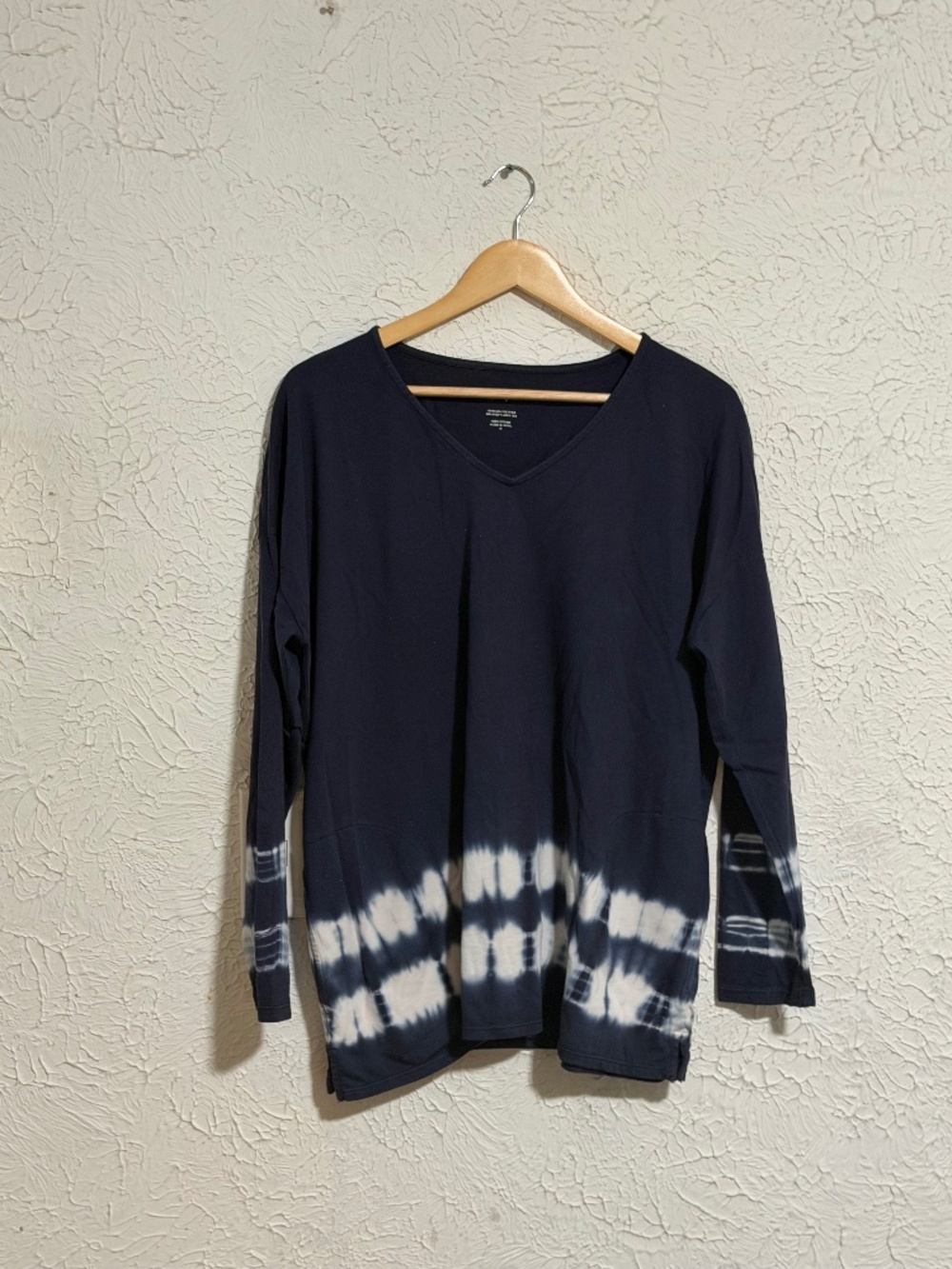 Pure Jill Navy Blue Tie Dye Relaxed V-Neck Long Sleeve Tee M